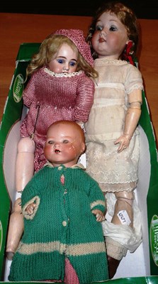 Lot 399 - Three Bisque head dolls (a.f.)