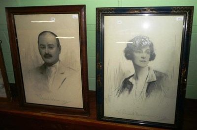 Lot 411 - Two charcoal portraits, believed to be of Lord Cunard and Lady Cunard