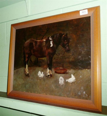 Lot 423 - E L Tanner oil on canvas, study of a heavy horse with fan tail doves