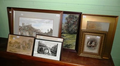 Lot 430 - Nine various pictures and prints including views of Richmond Castle etc