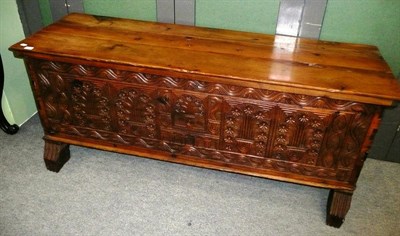 Lot 463 - Carved pitch pine coffer