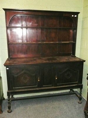 Lot 470 - Oak barley twist sideboard with plate rack marriage