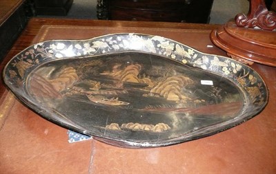 Lot 500 - 19th century oval papier mache Japanned tray