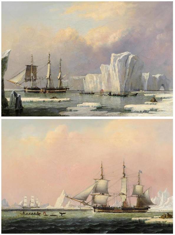 Lot 542 - John Ward of Hull (1798-1849) Whaling ships in Arctic waters  Whaling ships with walrus and...