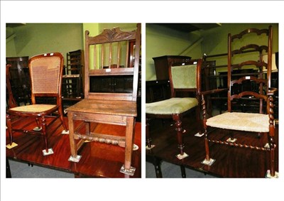 Lot 546 - Carved back chair, late Victorian chair, cane seat chair, rush seat chair (4)