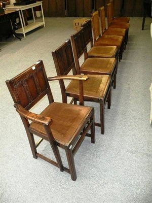 Lot 610 - Four oak panel back chairs, four others and a three piece suite