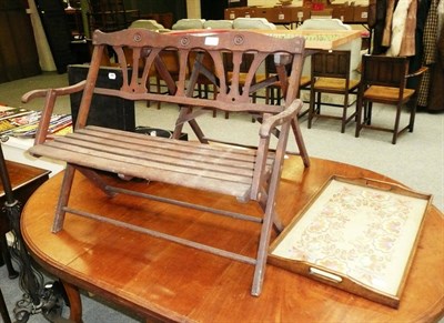 Lot 637 - A child's folding bench and picnic table, a tray, record player, side board etc