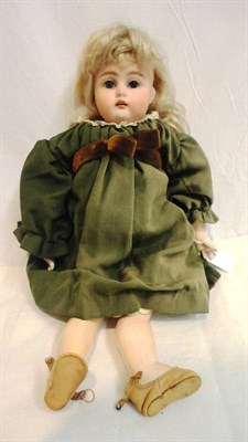 Lot 1003 - Kestner Bisque Socket Head Doll, impressed '192 8', with fixed brown eyes, blond wig, open...