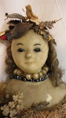 Lot 1006 - Late 19th Century Wax Shoulder Head Doll, with blue glass eyes, original wig, on a fabric body,...