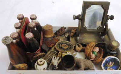 Lot 1012 - Assorted Miniature Items including a brass mounted toilet mirror; miniature satsuma vase; half...