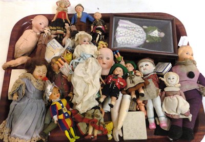 Lot 1016 - Assorted Bisque, Celluloid and Composition Small and Miniature dolls including a rosewood...