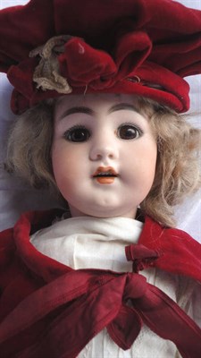 Lot 1021 - Simon and Halbig Bisque Socket Head Doll, impressed '1009' with fixed brown eyes, open mouth,...