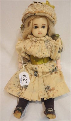 Lot 1027 - Late 19th Century Wax Over Shoulder Doll with sleeping brown eyes, blond wig, closed mouth,...