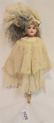 Lot 1028 - Armand Marseille 370 Bisque Shoulder Head Marotte Musical Doll, with original blond wig, fixed blue