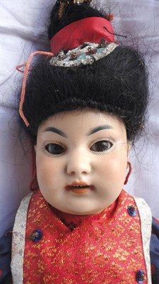 Lot 1033 - Simon and Halbig Bisque Socket Head Oriental Doll, impressed 1199 with sleeping brown eyes,...