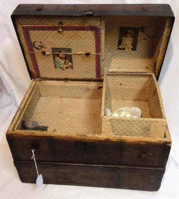 Lot 1035 - Dolls Domed Trunk with a painted exterior, papered interior with a hinged compartment to the...