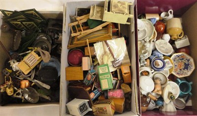 Lot 1036 - Assorted Dolls House Accessories including kitchenalia and metal wares; painted wood...