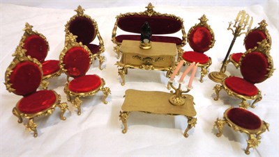 Lot 1037 - Assorted Wooden Dolls House and Miniature Furniture and a gilt painted and red velvet...