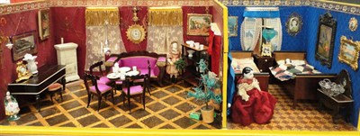 Lot 1043 - A Mid 19th Century German Biedermeier Dolls Double Room, comprising of a drawing with square piano