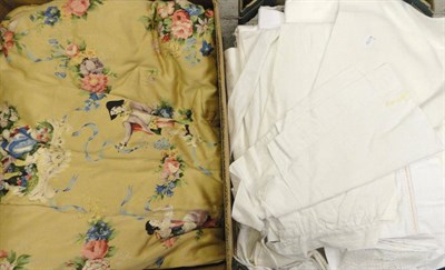 Lot 1055 - Assorted White Cotton Gowns, Bed and Table Linen, lace items; printed cotton eiderdown;...