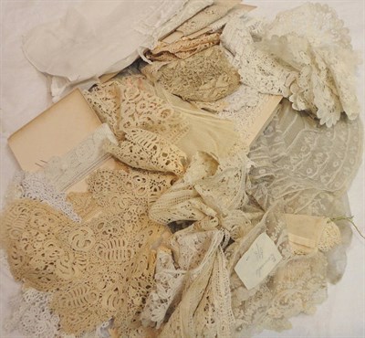 Lot 1072 - Small Assortment of Mixed Lace including Maltese, Brussels, Honiton comprising cuffs, collars,...