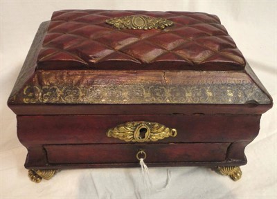 Lot 1077 - 19th Century Red Leather Mounted Hinged Sewing Casket with cushioned and brass mounts, single...