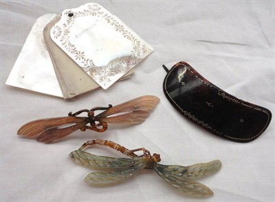 Lot 1085 - Two Circa 1930's Dragonfly Brooches, both 11 cm length; Tortoiseshell and Pique Work Hair Ornament