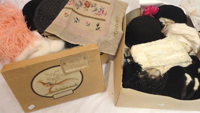 Lot 1089 - Assorted Costume and Accessories, including ostrich feathers, buttons and corsages; kid leather and