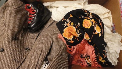 Lot 1099 - Assorted Costume and Accessories, including a black shawl embroidered with peach flowers and a...