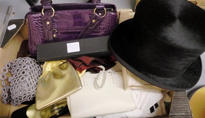 Lot 1101 - Assorted Costume and Accessories including Norman Brooks Newcastle Upon Tyne black silk top hat (in