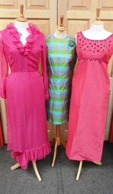 Lot 1119 - Assorted Costume And Accessories including Susan Small pink chiffon full length evening dress...