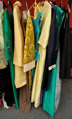 Lot 1121 - Assorted 1960's And Later Costume including Donerica green silk empire line cut full length evening