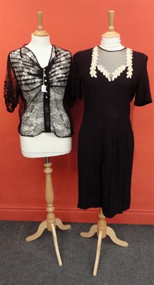 Lot 1126 - Circa 1940's and Later Costume, including a Harrods Black Full Length Lace Mounted Dress, with...