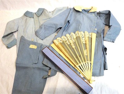 Lot 1160 - Assorted Edwardian Childrens Costume including a boys suit comprising blue linen shorts, blue...