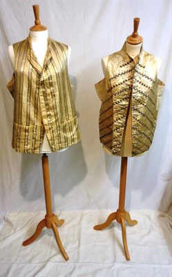 Lot 1175 - Five 19th Century Gents Silk Waistcoats, including one embroidered in diagonal patterns with...