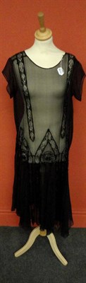 Lot 1179 - Circa 1920's Black Chiffon and Beaded Shift Dress