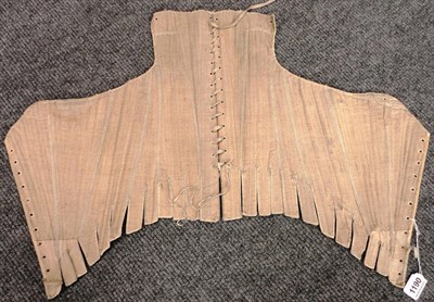 Lot 1190 - 18th Century Corset of fawn linen trimmed with braid, with laces to the front and back (missing...