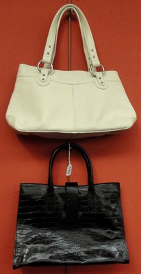 Lot 1202 - Jaeger White Leather Shoulder Bag, 45 cm by 25 cm; Jaeger Black  Crocodile Style Leather...