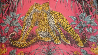 Lot 1204 - Hermès Printed Cotton Sarong decorated with leopards with in a black border, 170 cm by 140 cm;...