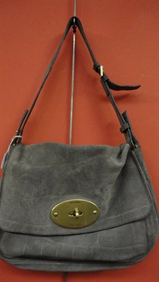 Lot 1210 - Mulberry Grey Suede Shoulder Bag with brass mounts and labelled with a brass mulberry tag to...