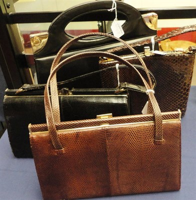 Lot 1213 - Mappin and Webb Black and a Brown Lizard Skin Handbags both with suede linings, and a Mappin...