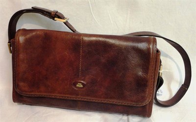 Lot 1214 - Brown Leather The Bridge Shoulder Bag, with brass mounts, checked fabric lining, (never been used)