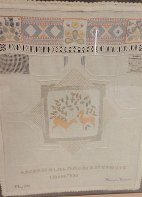 Lot 1234 - A Victorian Sampler Worked by Henrietta Dobson dated May 1898, on a white linen ground, embroidered