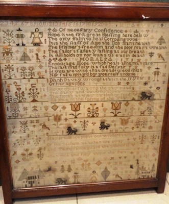 Lot 1236 - Framed Sampler by Dianh Davey aged 11 1806, worked in cross stitch with a central verses, and...