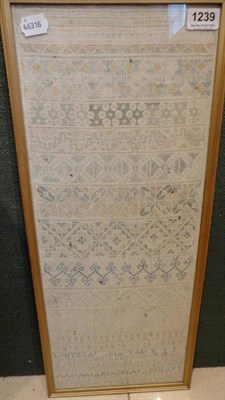 Lot 1239 - Early 19th Century Gilt Framed Band Sampler worked on a linen ground, embroidered in cross...