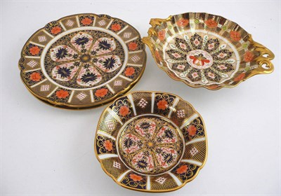 Lot 5 - Two Royal Crown Derby Imari pattern plates, a bowl and a low comport (a.f.) (4)