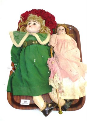 Lot 10 - Bisque shoulder head doll (a.f.) and bisque socket head doll impressed ";152"; with blonde wig...