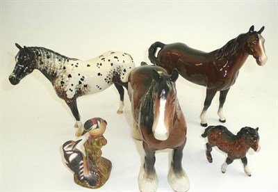 Lot 14 - Beswick including Appaloosa stallion (a.f.), Shire mare, another horse, foal and a Worcester...