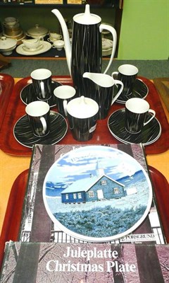 Lot 37 - A Polish Cmielow china part coffee service, six Porsgrund Christmas plates and another