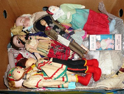 Lot 52 - A collection of dolls including two bisque head dolls (a.f.), costume dolls, clothing etc